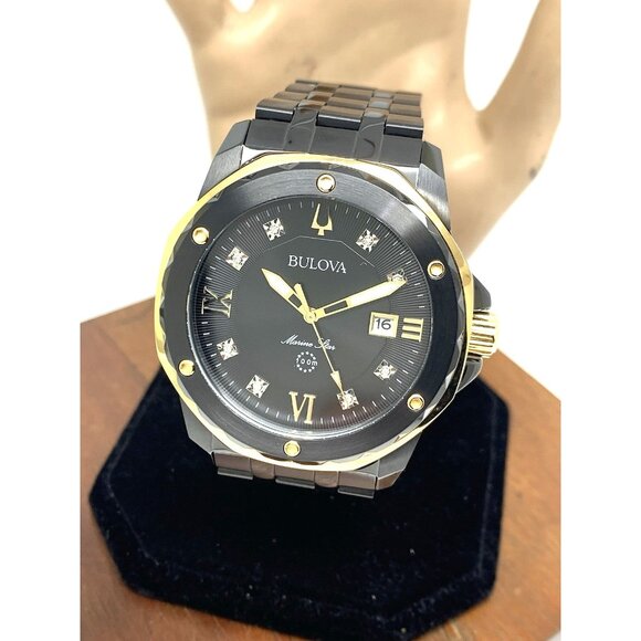 Bulova Men's Watch 98D176 Marine Star Quartz Diamond Black Gold Stainless Steel - Picture 1 of 14